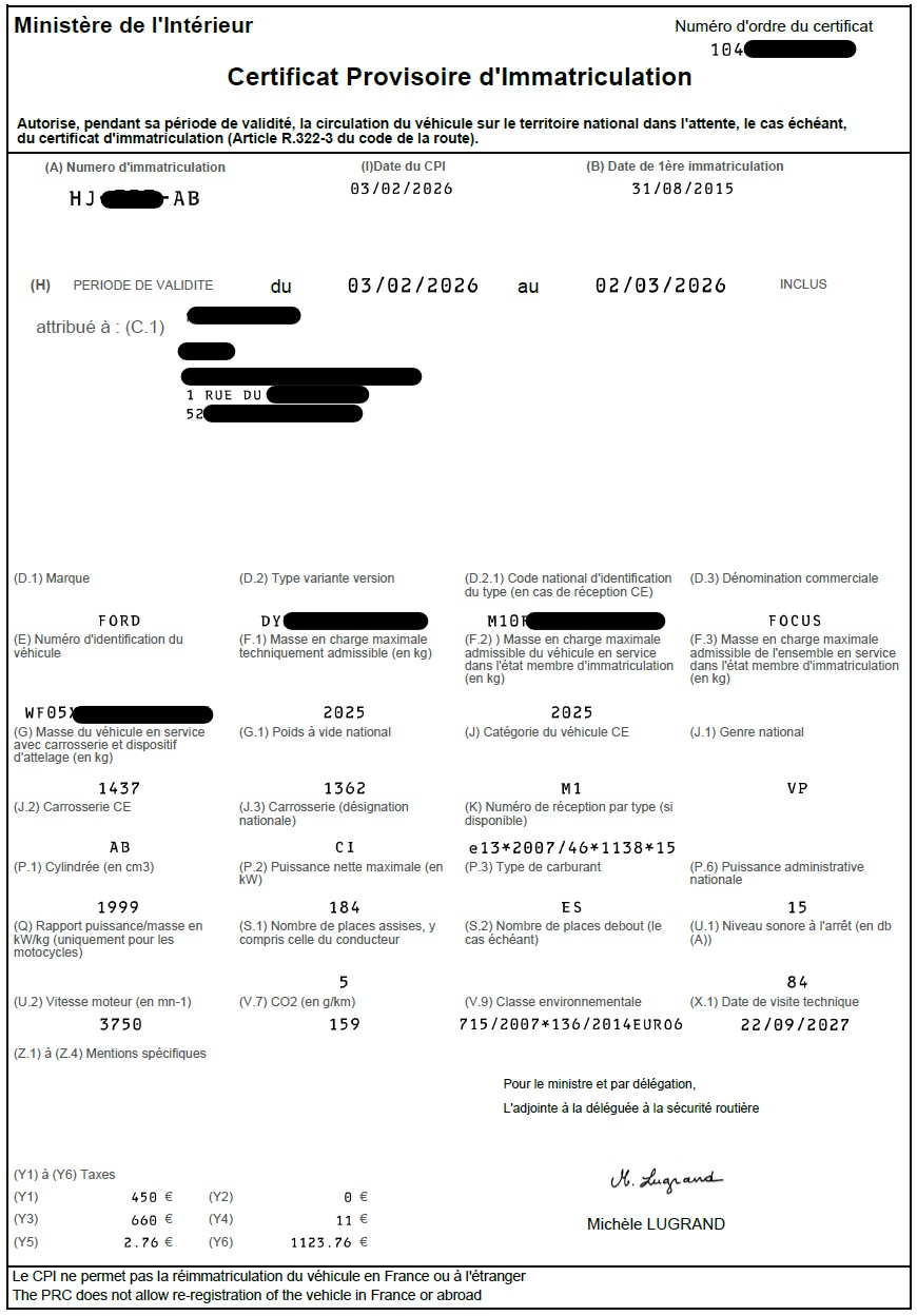 CPI WW Certificat Provisoire d'Immatriculation