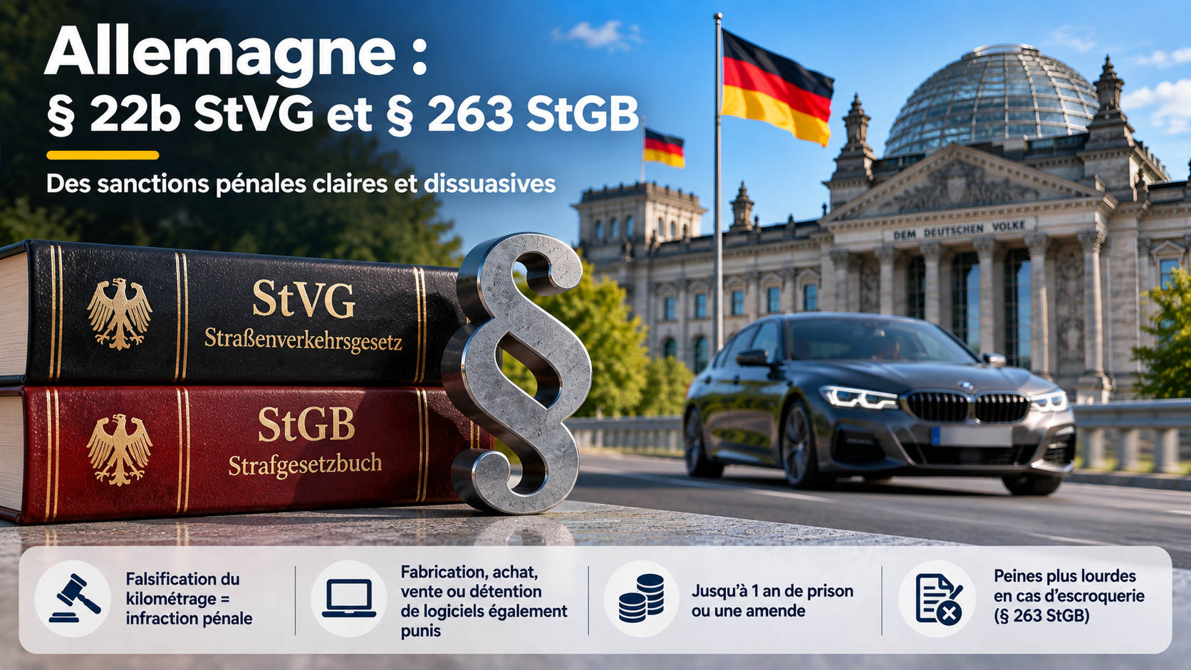 Allemagne : § 22b StVG et § 263 StGB, sanctions pénales contre la manipulation du compteur kilométrique