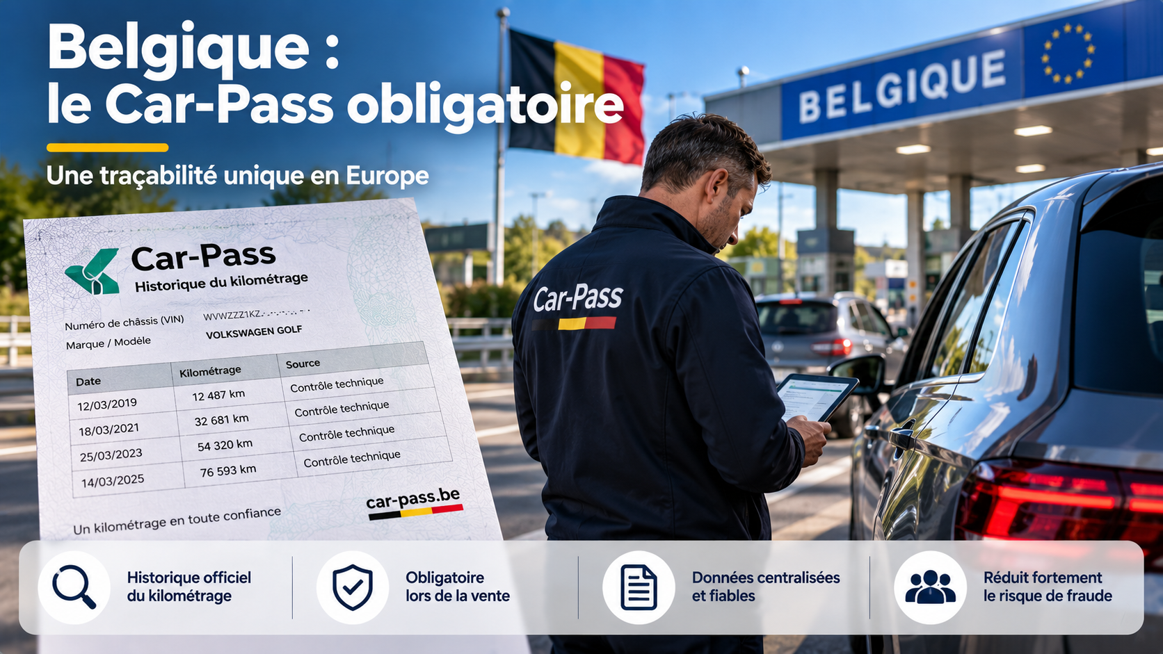 Belgique : le Car-Pass, document officiel retraçant l'historique kilométrique obligatoire lors de la vente d'un véhicule d'occasion