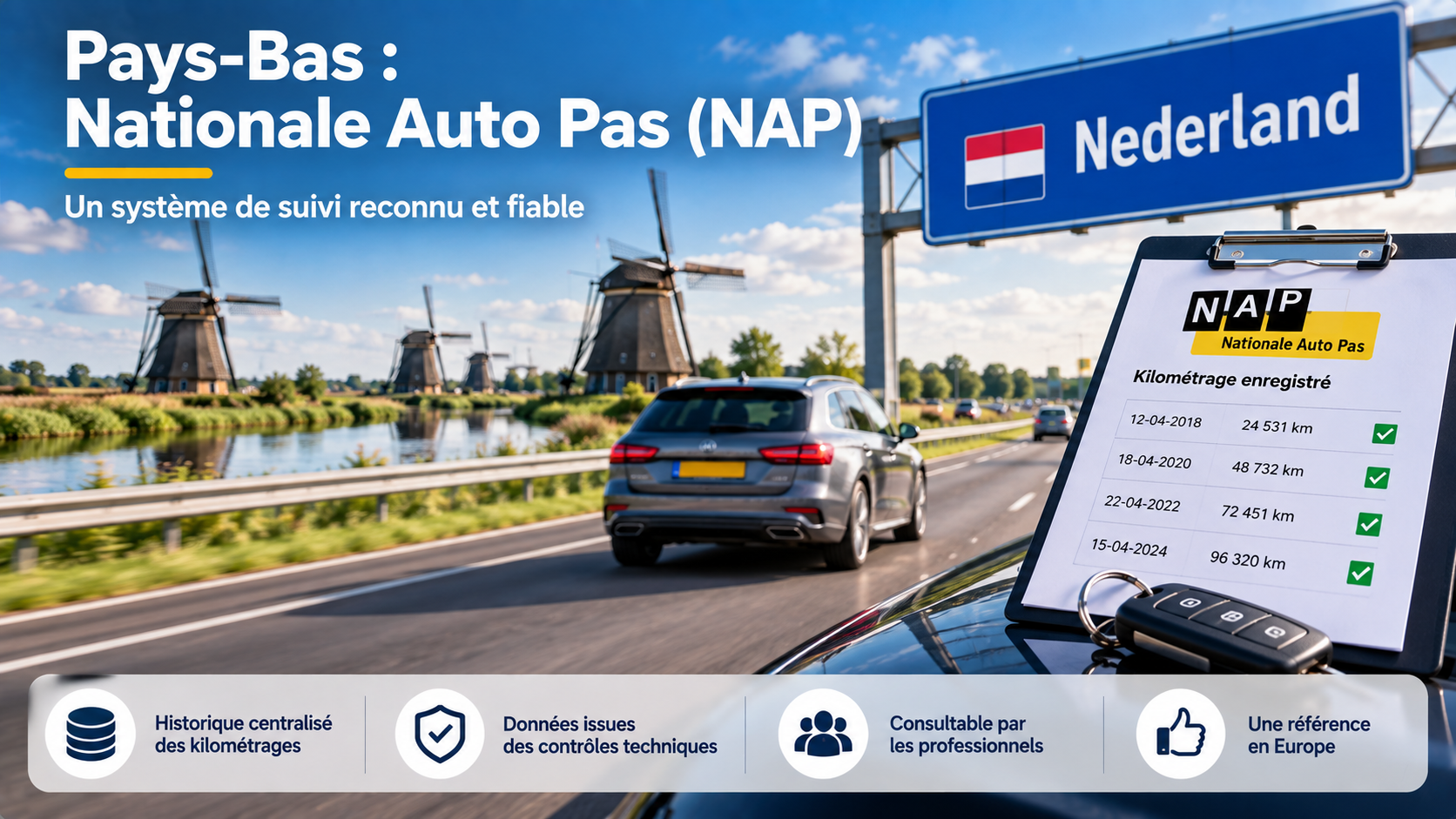Pays-Bas : le Nationale Auto Pas (NAP), historique centralisé des relevés kilométriques géré par le RDW